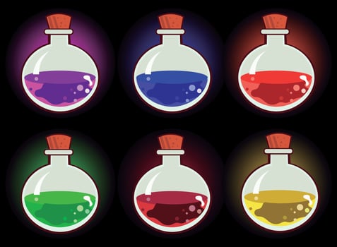 icons for games HP potions, MP, mana, poison bottle and various potions , various icon illustrations ready for online or offline games vector