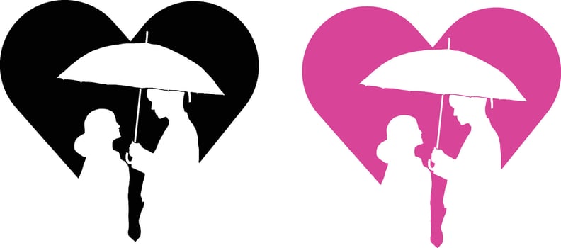Silhouette of romantic couple with an umbrella vector