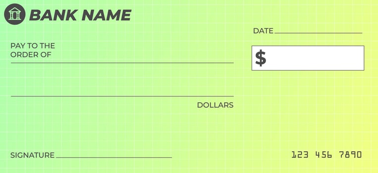 Vector of Blank Bank or Personal Check. Payment, Money, Cash, Currency, Cheque, Banknote