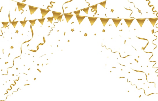 Vector confetti. Golden tinsel, confetti fall from the sky. Shiny confetti . Holiday, birthday