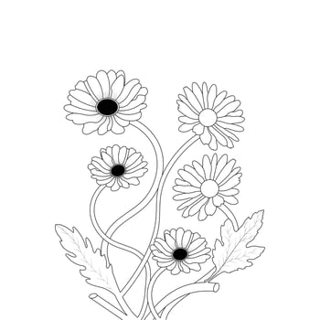 Daisy Bouquet Flowers Isolated Line Art Vector