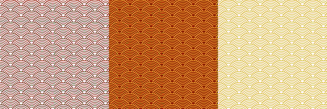 Japanese Wave pattern seamless, Vector Set, Red and golden Color, Lunar new year decoration, Chinese new year