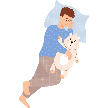 Sleeping man with teddy bear toy png