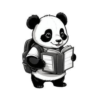 AI generated graphics of a cute panda bear with a book and a backpack png