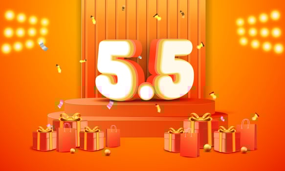 5.5 shopping day anniversary background, banner with shop bag, gift box for commercial promotion vector