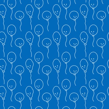 Contour drawing of balloons with sad face seamless pattern design concept in trendy monochrome blue vector