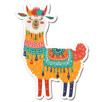 AI generated illustration of a llama with colorful clothes and a colorful scarf png