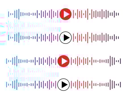 Sound wave icon, podcast player interface, music symbol, sound wave, loading progress bar and buttons. vector