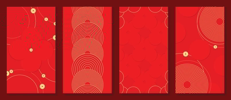 Chinese New Year 2024 card background vector. Year of the dragon design with golden coin, chinese pattern. Elegant oriental illustration for cover, banner, website, calendar, envelope. vector
