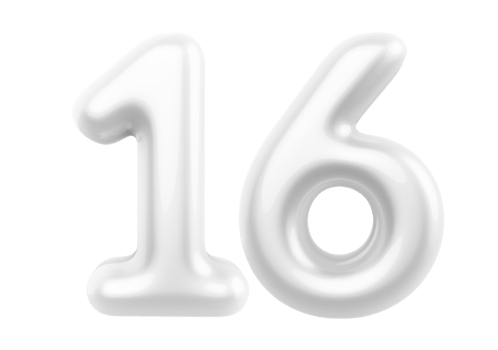 Silver 3D Number 16 png