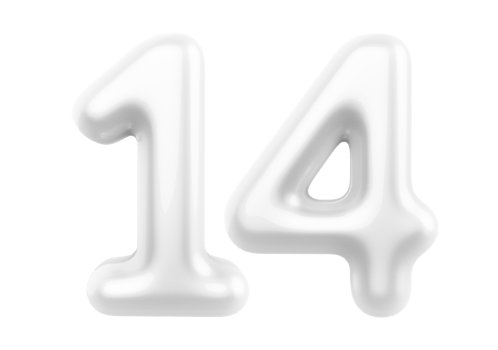 Silver 3D Number 14 png