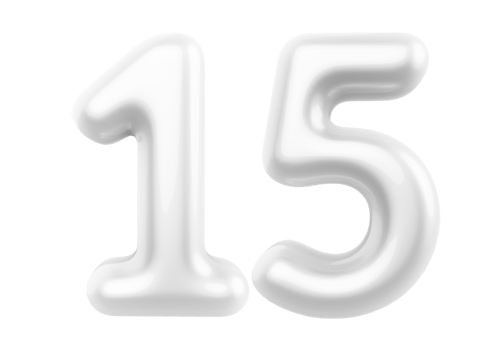 Silver 3D Number 15 png
