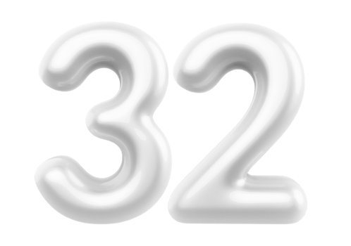 Silver 3D Number 32 png
