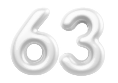 Silver 3D Number 63 png
