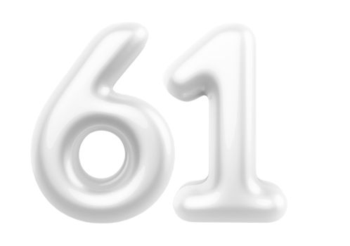 Silver 3D Number 61 png