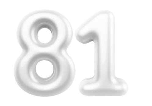 Silver 3D Number 81 png