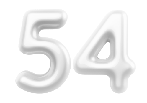 Silver 3D Number 54 png