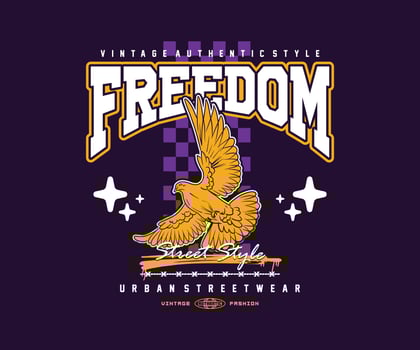 freedom slogan typography print design with dove illustration in vintage style graphic vector for print, urban style t-shirt design, streetwear, for screen printing