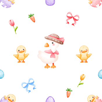 Cute Easter duck family watercolor seamless pattern transparently background png