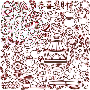 Set of Chinese new year doodle isolated on white background, year of Dragon vector