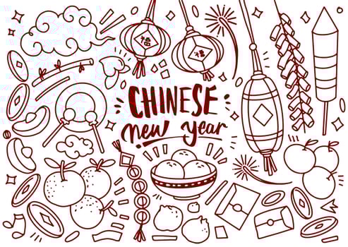 Set of Chinese new year doodle isolated on white background vector