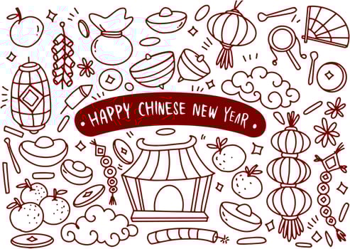 Set of hand drawn Chinese new year doodle, year of Dragon vector