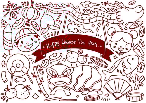 Set of Chinese new year doodle isolated on white background vector