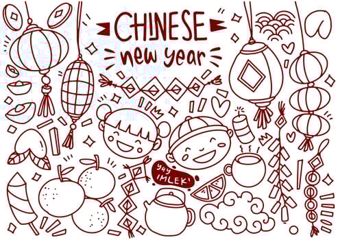 Set of hand drawn Chinese new year doodle, year of Dragon vector