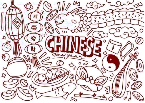 Set of Chinese new year doodle isolated on white background vector