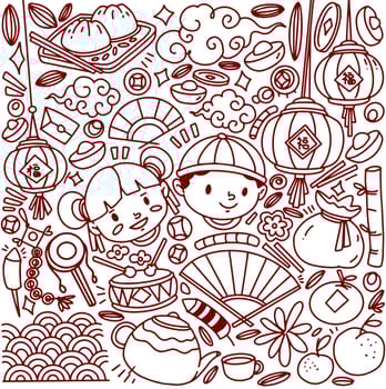 Set of hand drawn Chinese new year doodle, year of Dragon vector