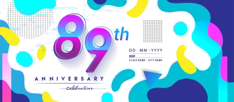 89th years anniversary logo, vector design birthday celebration with colorful geometric background and circles shape.
