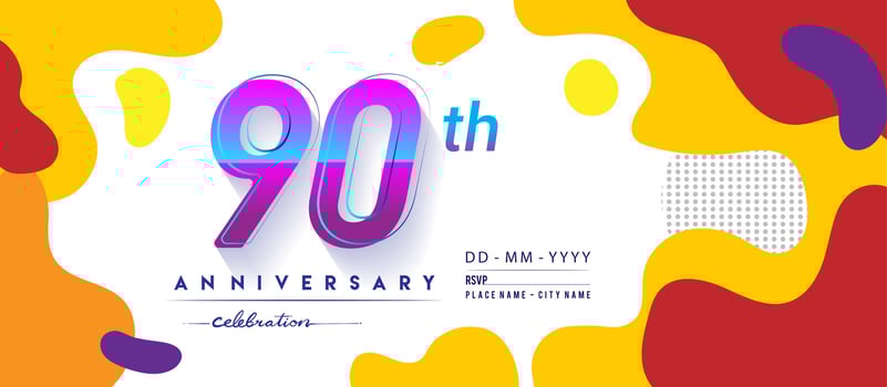 90th years anniversary logo, vector design birthday celebration with colorful geometric background and circles shape.