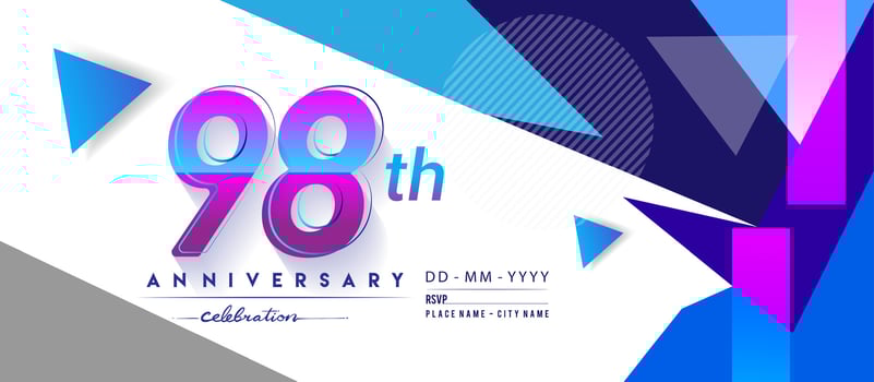 98th years anniversary logo, vector design birthday celebration with colorful geometric background and circles shape.