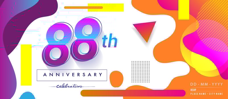 88th years anniversary logo, vector design birthday celebration with colorful geometric background and circles shape.