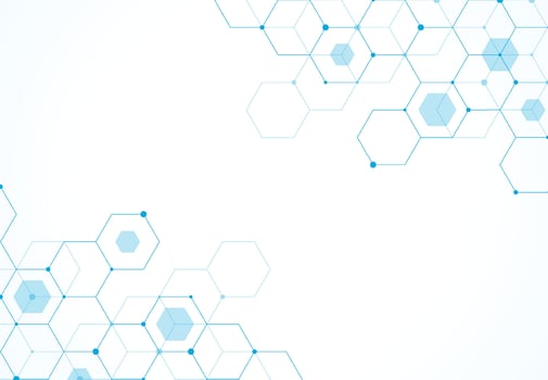 Abstract hexagonal molecular structures in technology background and science style. Medical design. Vector illustration
