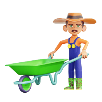 male farmer pushing wheel barrow png