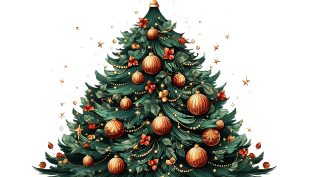 AI generated Christmas tree clipart, transparent background, holiday decoration, festive illustration, Xmas tree graphics, Christmas ornament, decorative element, winter holiday, evergreen tree png