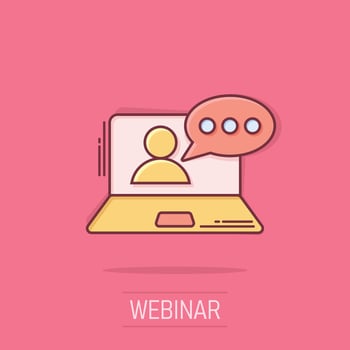 Online training process icon in comic style. Webinar seminar vector cartoon illustration pictogram. E-learning business concept splash effect.