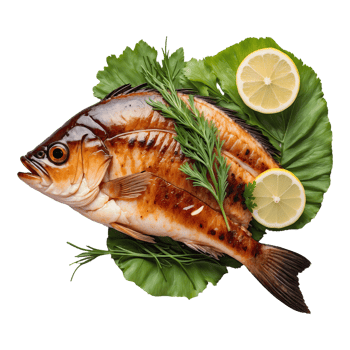 AI generated grilled fish braised fish food isolated on transparent background png
