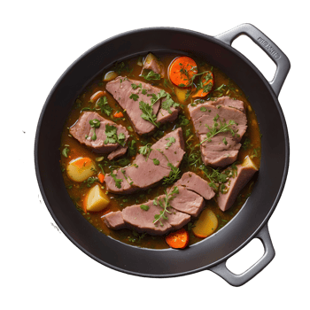 AI generated Meat sauteed with herbs and spices in the broth isolated on transparent background png