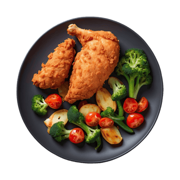 AI generated Fried chicken breast with vegetables isolated on transparent background png