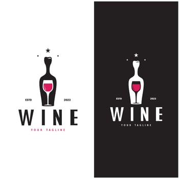 Wine logo with wine glasses and bottles.for night clubs,bars,cafe and wine shops. vector
