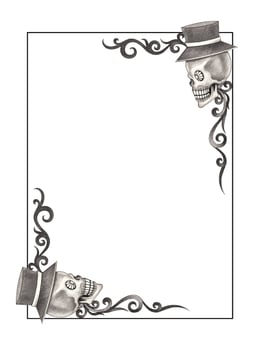 Skull layout frame design by hand drawing on paper. vector