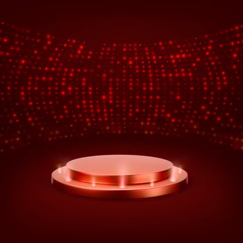 Stage lighting background with spot light effects. Stage podium scene for award ceremony on red background. Vector illustration