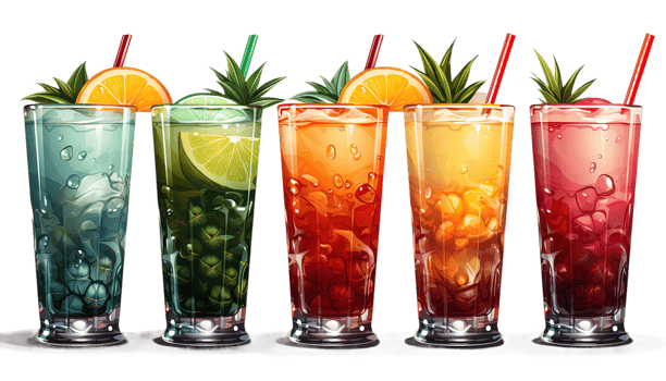 AI generated Tropical cocktail clipart, transparent background, exotic drinks, summer beverages, cocktail illustrations, fruity cocktails, beach party graphics, vacation drinks png