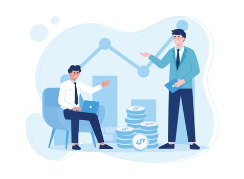 two business people analyzing company charts concept flat illustration vector