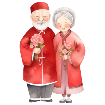 AI generated Celebrate Chinese New Year with Kawaii Elderly Couple Clipart png