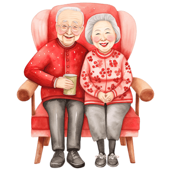 AI generated Celebrate Chinese New Year with Kawaii Elderly Couple Clipart png