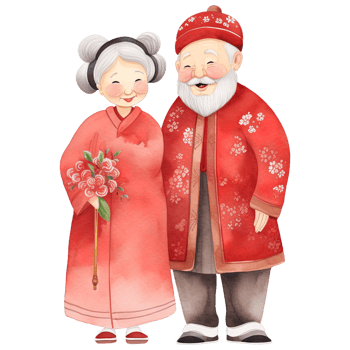 AI generated Celebrate Chinese New Year with Kawaii Elderly Couple Clipart png