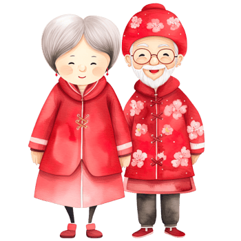 AI generated Celebrate Chinese New Year with Kawaii Elderly Couple Clipart png